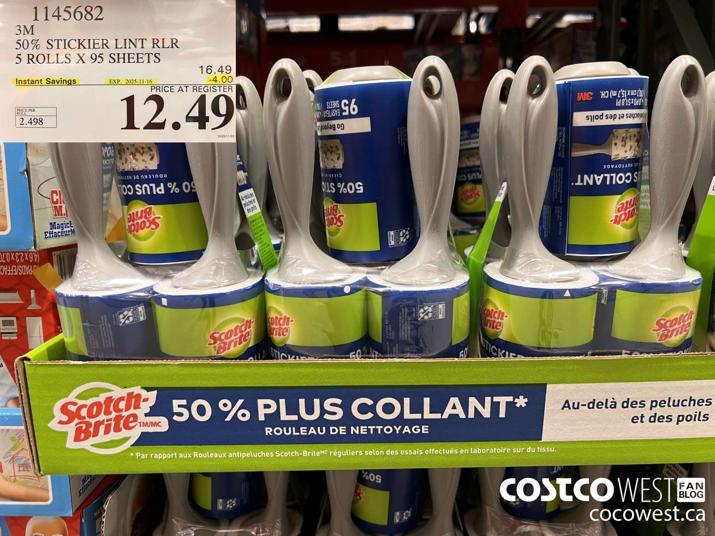 1145682 SCOTCH BRITE 50% STICKIER LINT RLR 5 ROLLS X 95 SHEETS ($4.00 INSTANT SAVINGS EXPIRES ON 2025-11-16) $12.49