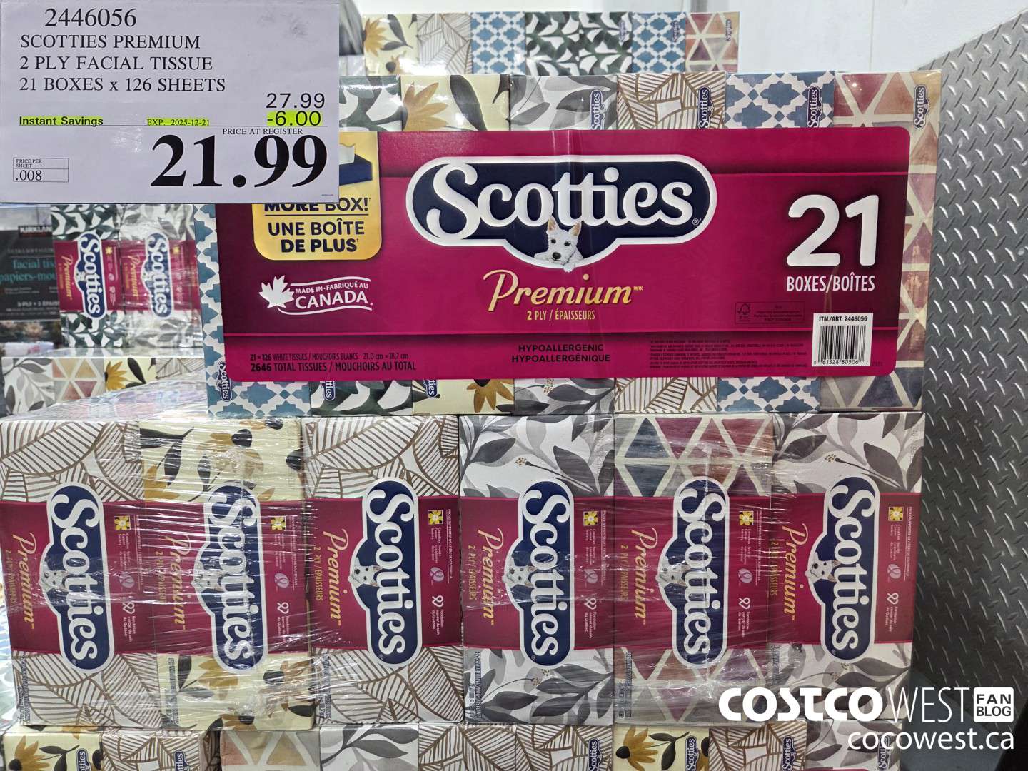 2446056 SCOTTIES PREMIUM 2 PLY FACIAL TISSUE 21 BOXES X 126 SHEETS ($6.00 INSTANT SAVINGS EXPIRES ON 2025-12-21) $21.99