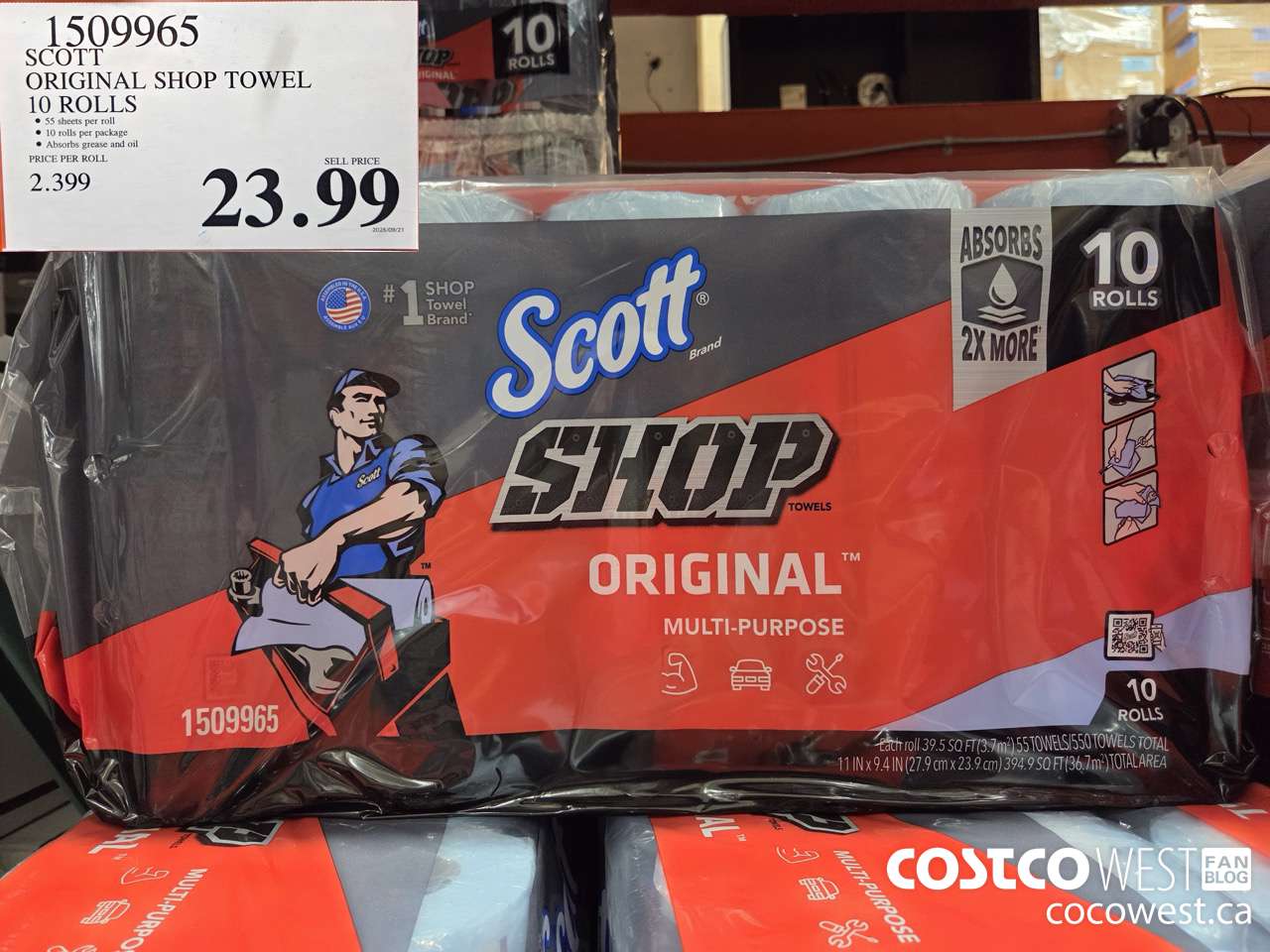 1509965 SCOTT BLUE SHOP TOWEL 55 SHEETS, PACK OF 10 $23.99