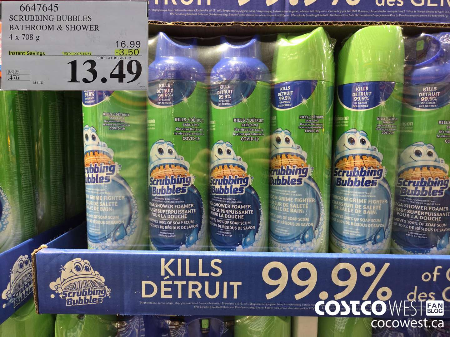 6647645 SCRUBBING BUBBLES BATHROOM & SHOWER 4 X 708G ($3.50 INSTANT SAVINGS EXPIRES ON 2025-11-23) $13.49