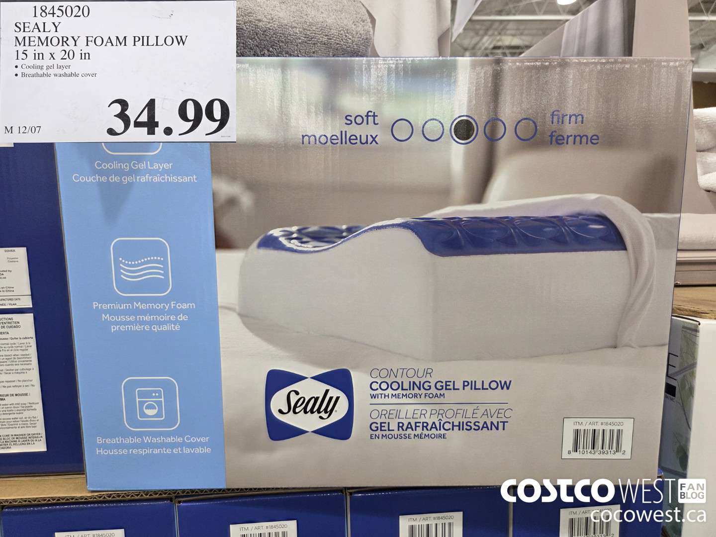 1845020 SEALY MEMORY FOAM PILLOW 15 in x 20 in $34.99