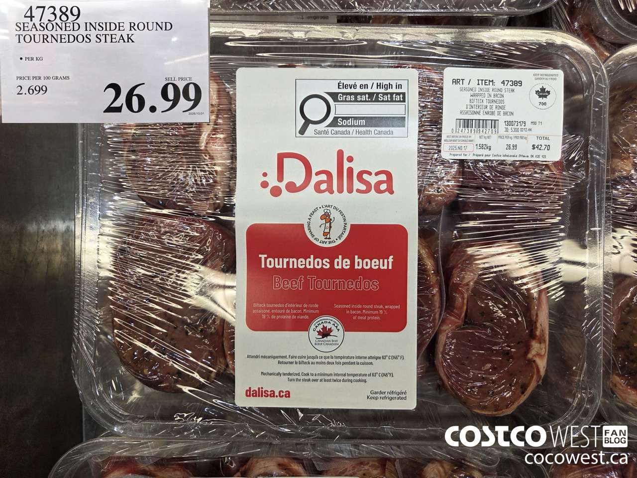 47389 SEASONED INSIDE ROUND TOURNEDOS STEAK $26.99