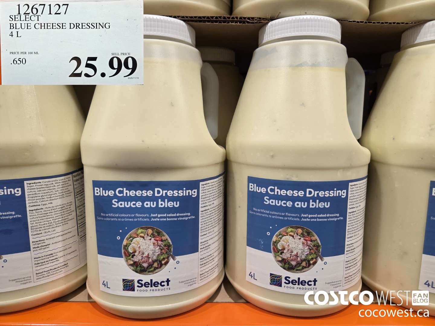 1267127 SELECT BLUE CHEESE DRESSING 4L $25.99