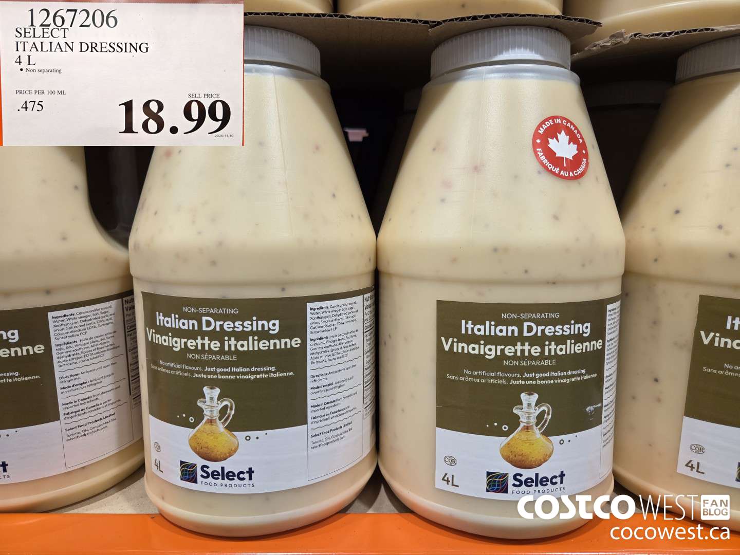 1267206 SELECT ITALIAN DRESSING 4 L $18.99