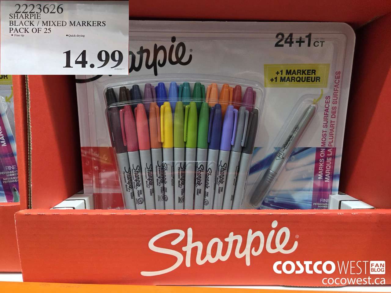 2223626 SHARPIE BLACK/MIXED MARKERS PACK OF 25 $14.99