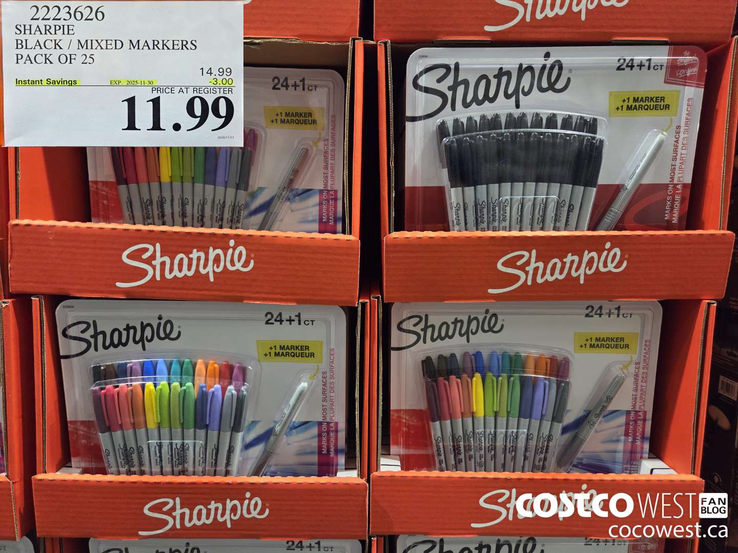 2223626 SHARPIE BLACK/MIXED MARKERS PACK OF 25 ($3.00 INSTANT SAVINGS EXPIRES ON 2025-11-30) $11.99