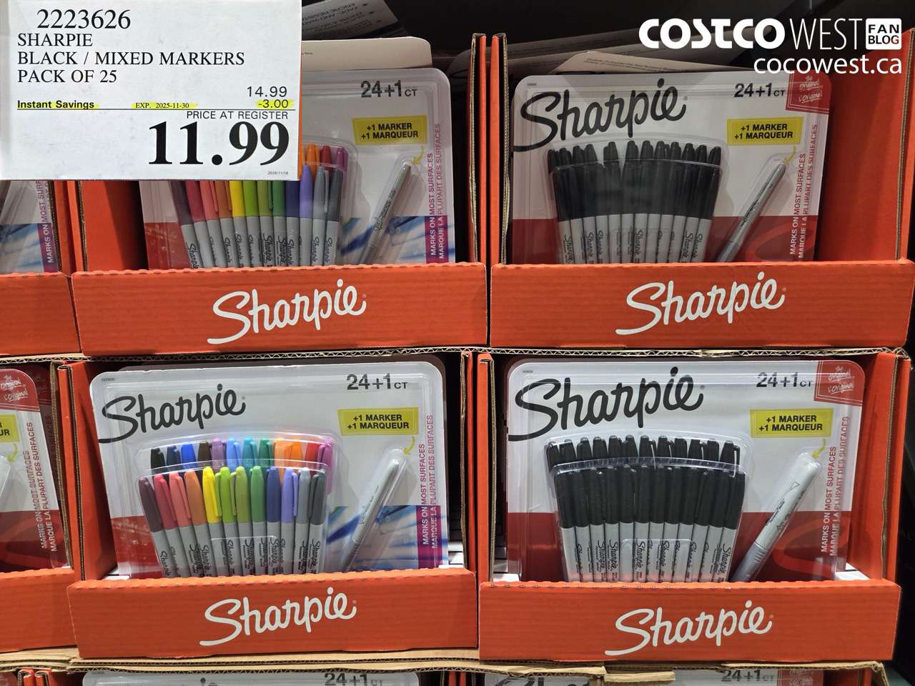 2223626 SHARPIE BLACK / MIXED MARKERS PACK OF 25 ($3.00 INSTANT SAVINGS EXPIRES ON 2025-11-30) $11.99