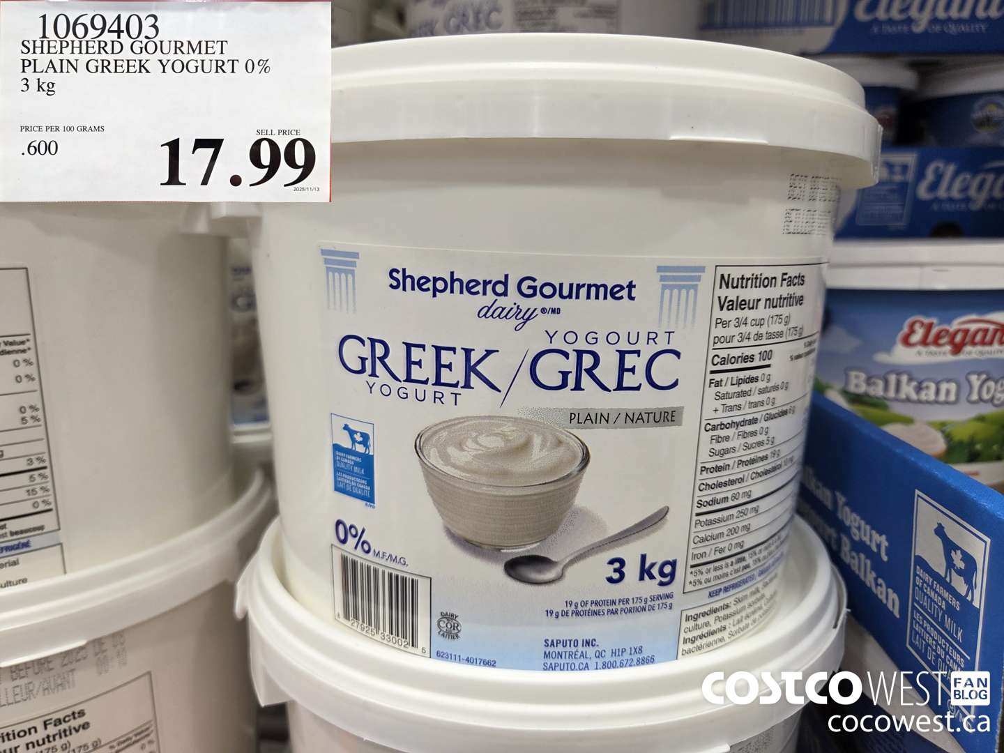 1069403 SHEPHERD GOURMET GREEK YOGURT 0% 3 kg $17.99