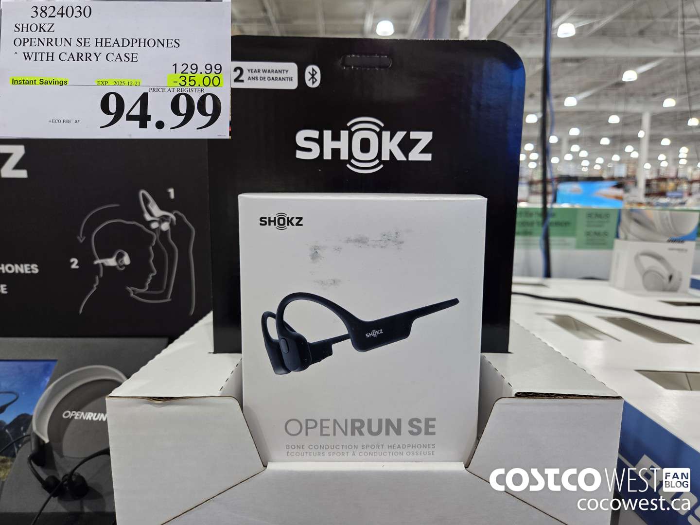 3824030 SHOKZ OPENRUN SE HEADPHONES WITH CARRY CASE ($35.00 INSTANT SAVINGS EXPIRES ON 2025-12-21) $94.99