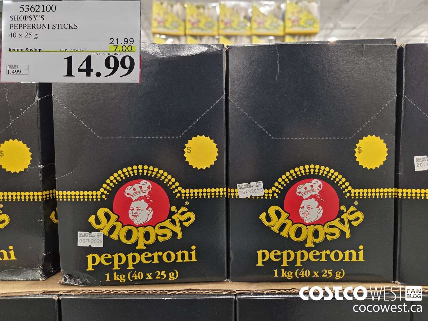 5362100 SHOPSY'S PEPPERONI STICKS 40 x 25 g  ($7.00 INSTANT SAVINGS EXPIRES ON 2025-11-23) $14.99