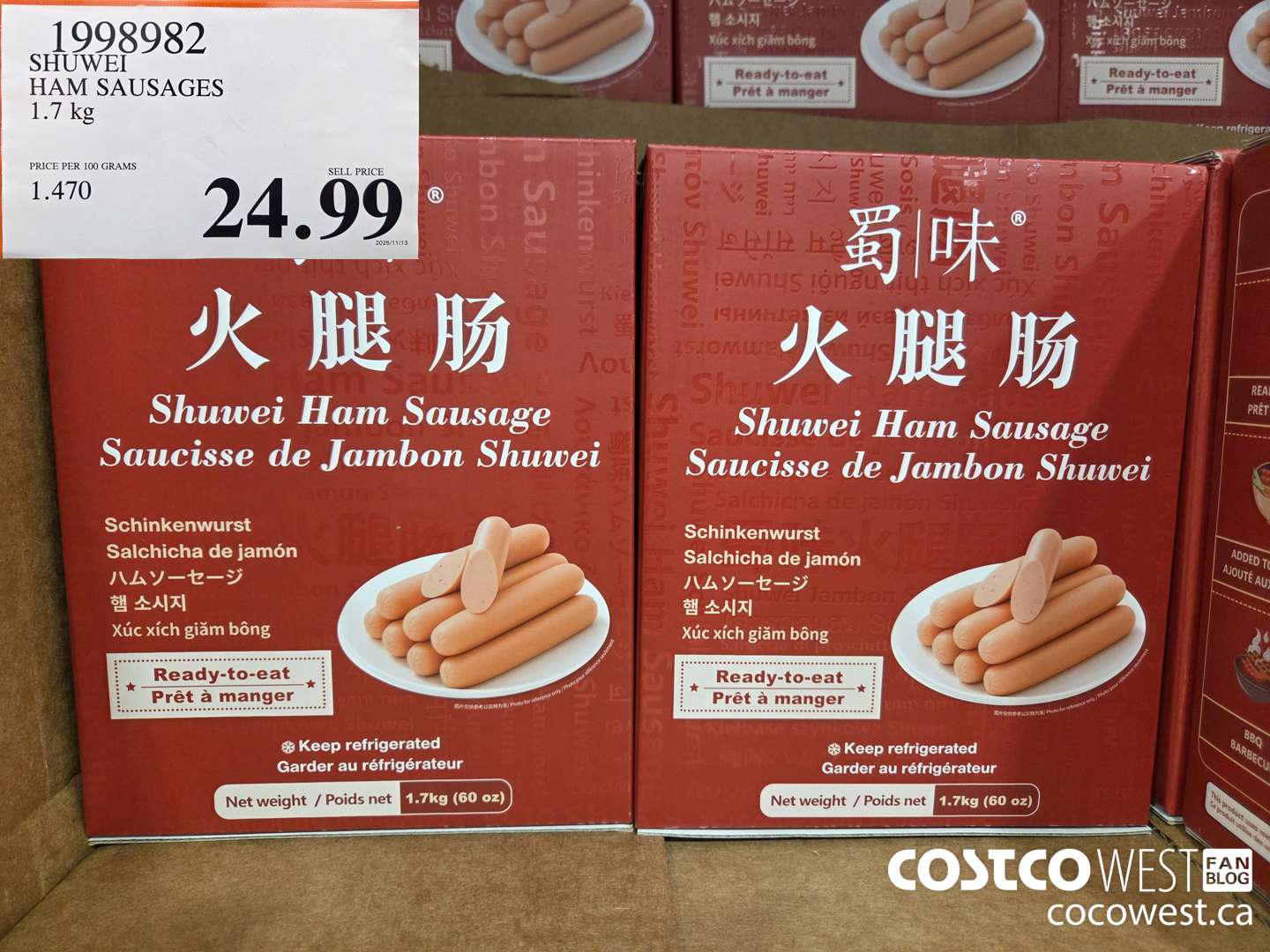 1998982 SHUWEI HAM SAUSAGES 1.7 kg $24.99