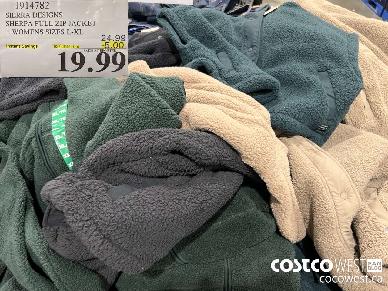 1914782 SIERRA DESIGNS SHERPA FULL ZIP JACKET WOMENS SIZES L-XL ($5.00 INSTANT SAVINGS EXPIRES ON 2025-11-16) $19.99