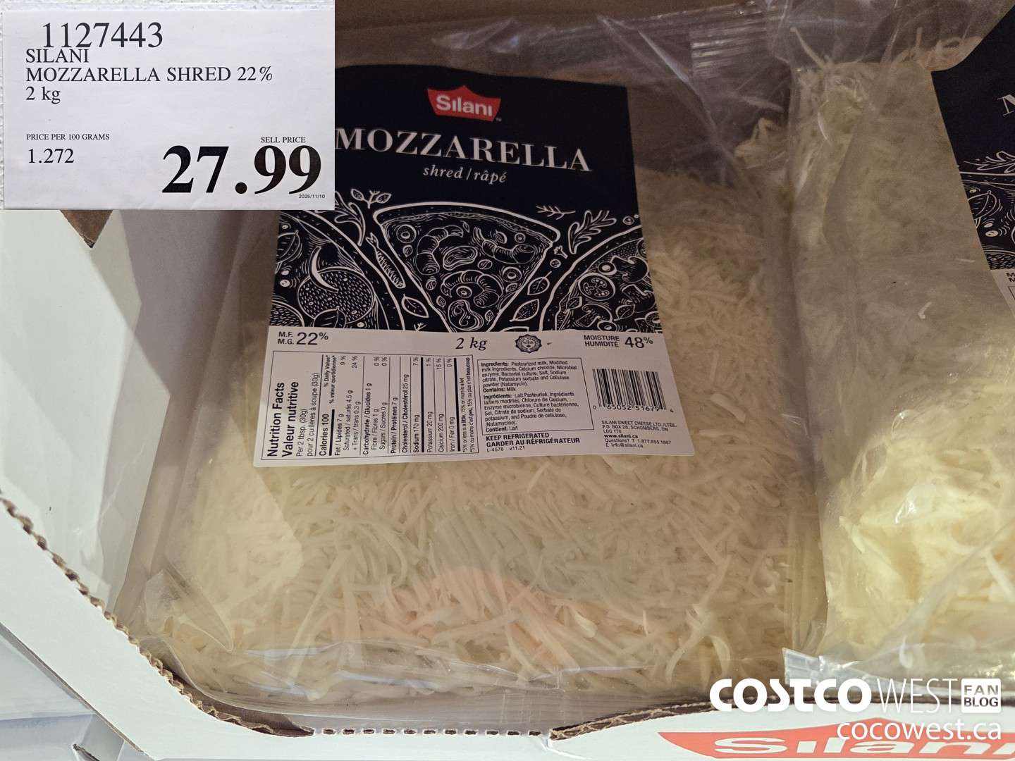 1127443 SILANI MOZZARELLA SHRED 22% 2KG $27.99