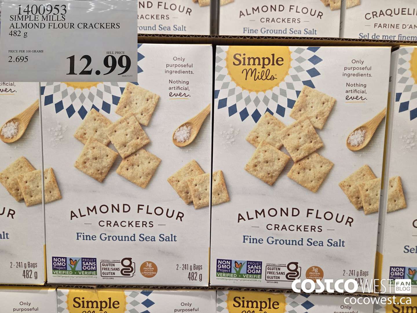 1400953 SIMPLE MILLS ALMOND FLOUR CRACKERS 482 g $12.99