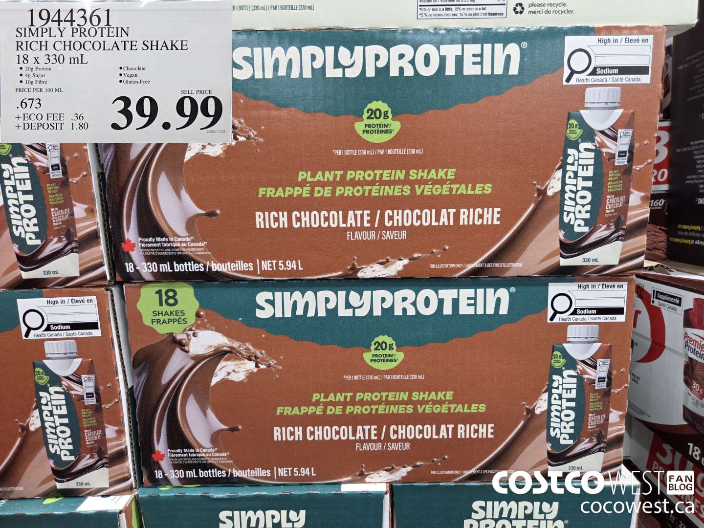 1944361 SIMPLY PROTEIN RICH CHOCOLATE SHAKE 18 X 330 ML $39.99