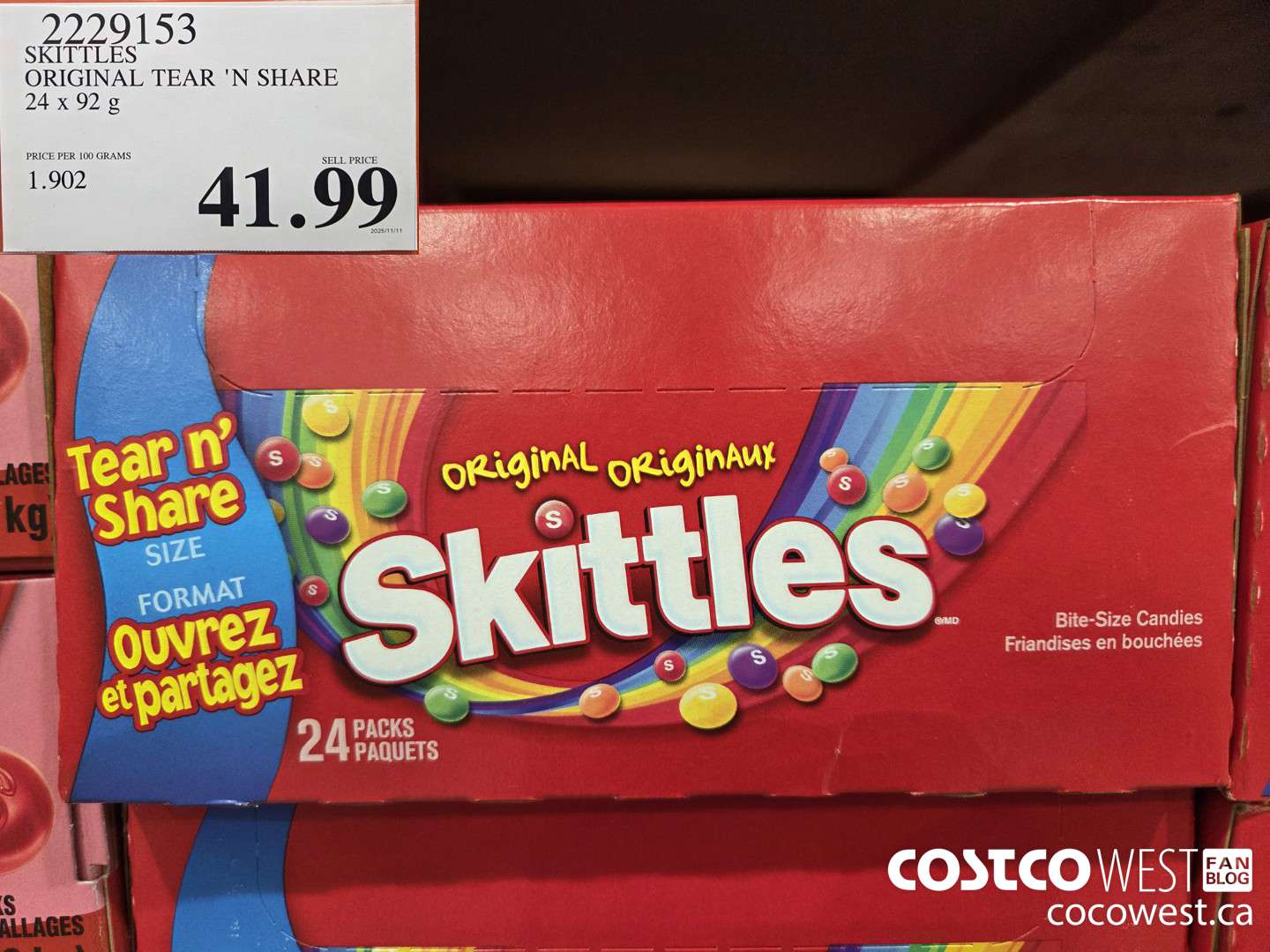2229153 SKITTLES ORIGINAL TEAR 'N SHARE 24 x 92 g $41.99