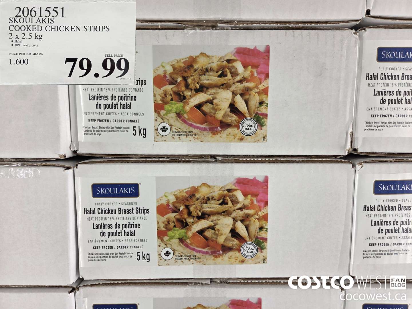 2061551 SKOULAKIS COOKED CHICKEN STRIPS 2 x 2.5 kg $79.99