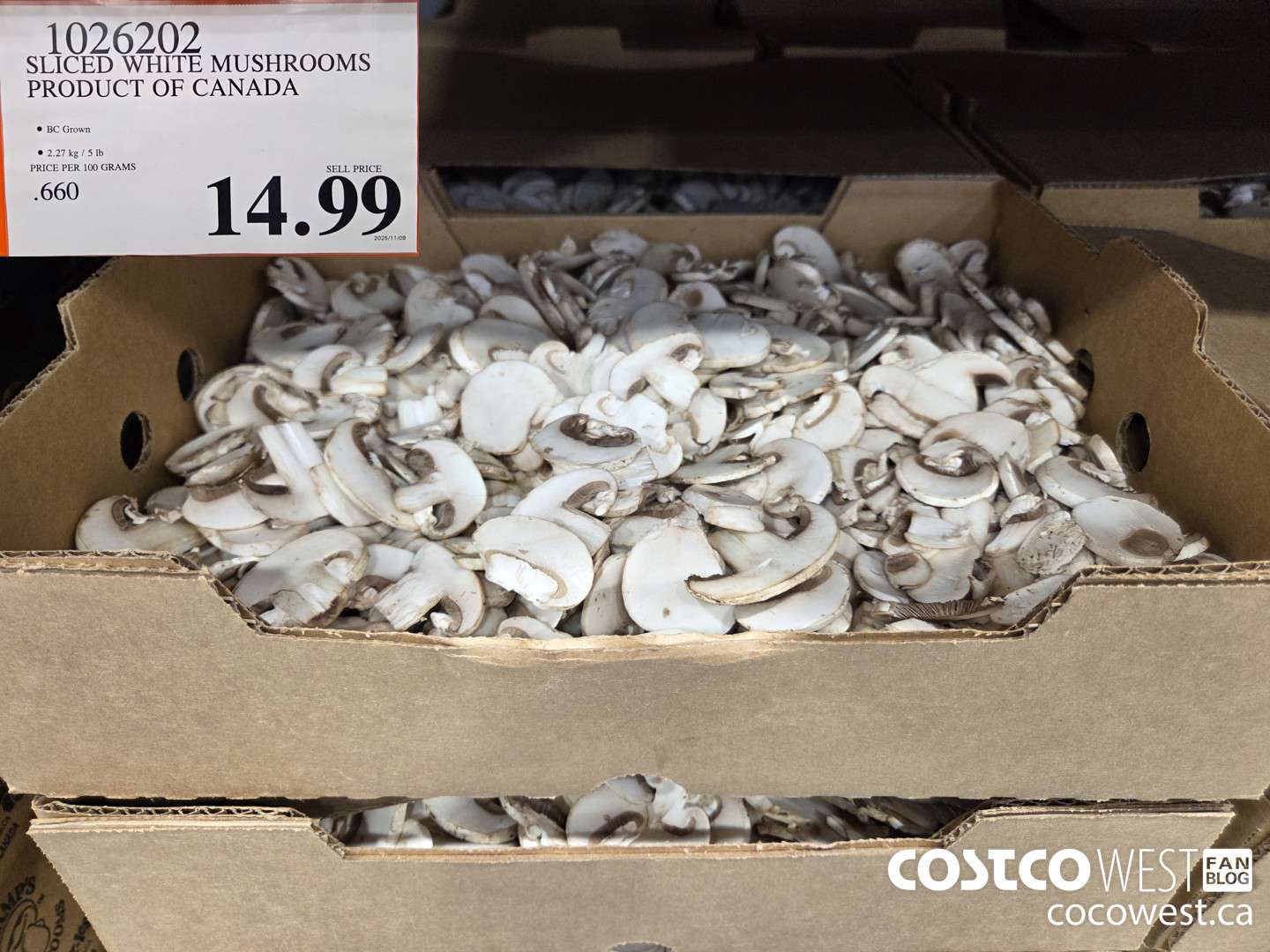1026202 SLICED WHITE MUSHROOMS PRODUCT OF CANADA $14.99