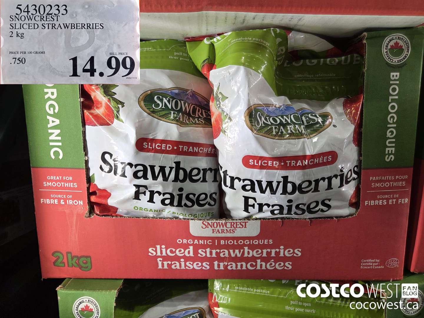 5430233 SNOWCREST SLICED STRAWBERRIES 2 kg $14.99