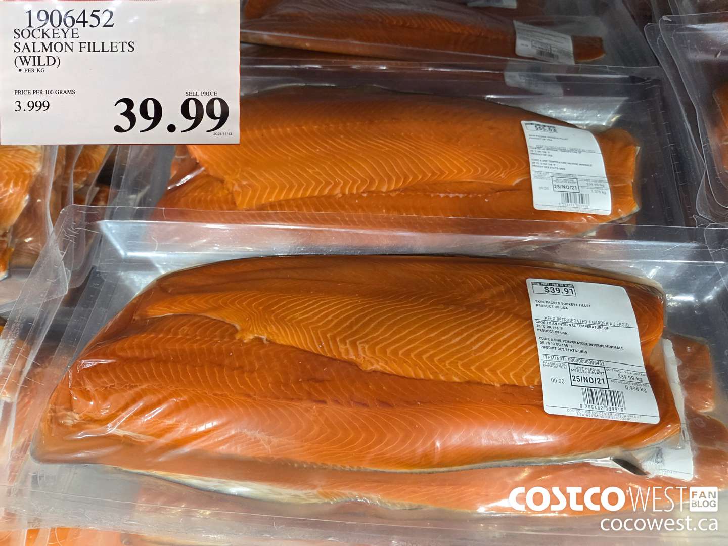 1906452 SOCKEYE SALMON FILLETS (WILD) $39.99