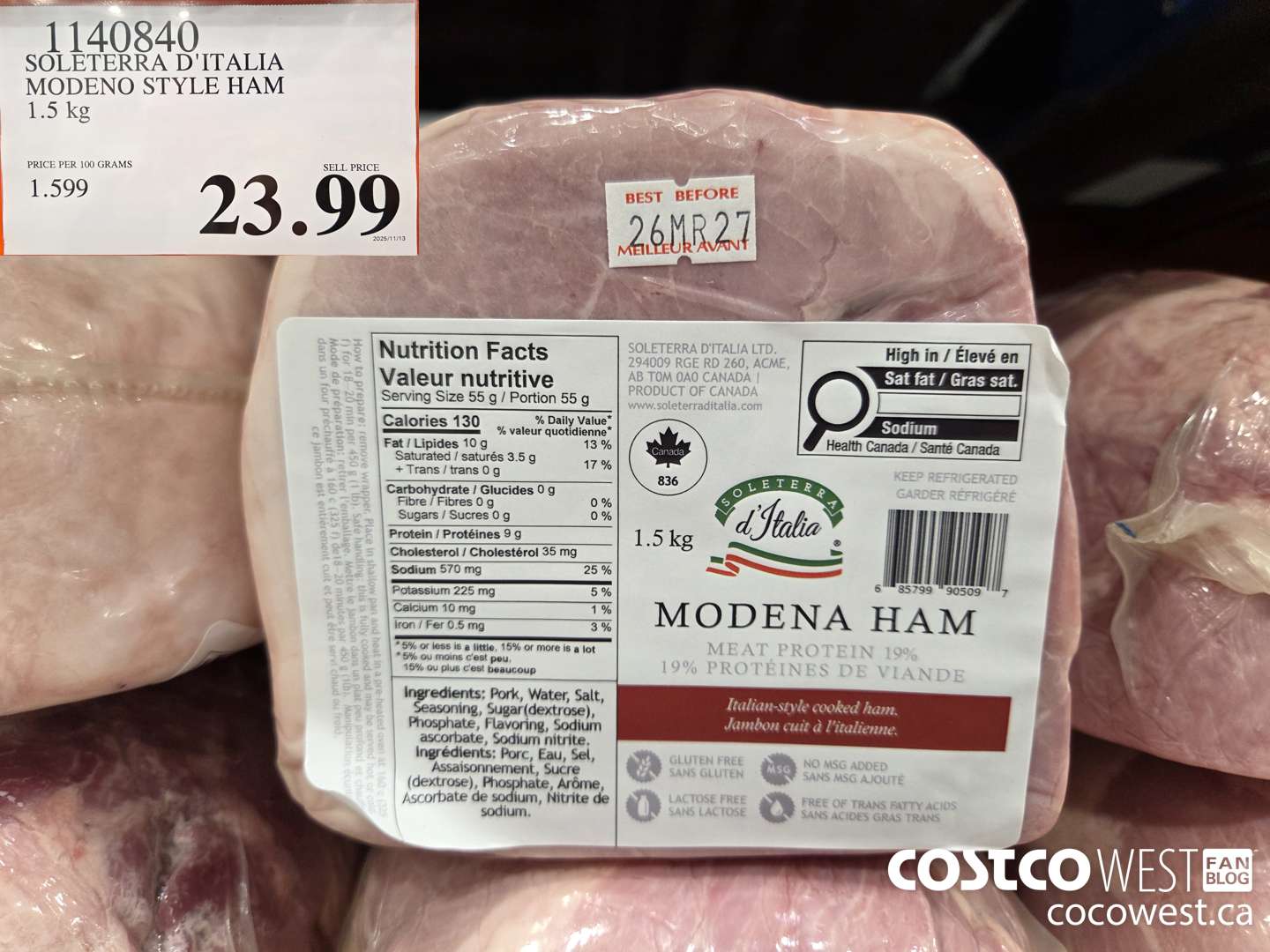 1140840 SOLETERRA D'ITALIA MODENO STYLE HAM 1.5 kg $23.99