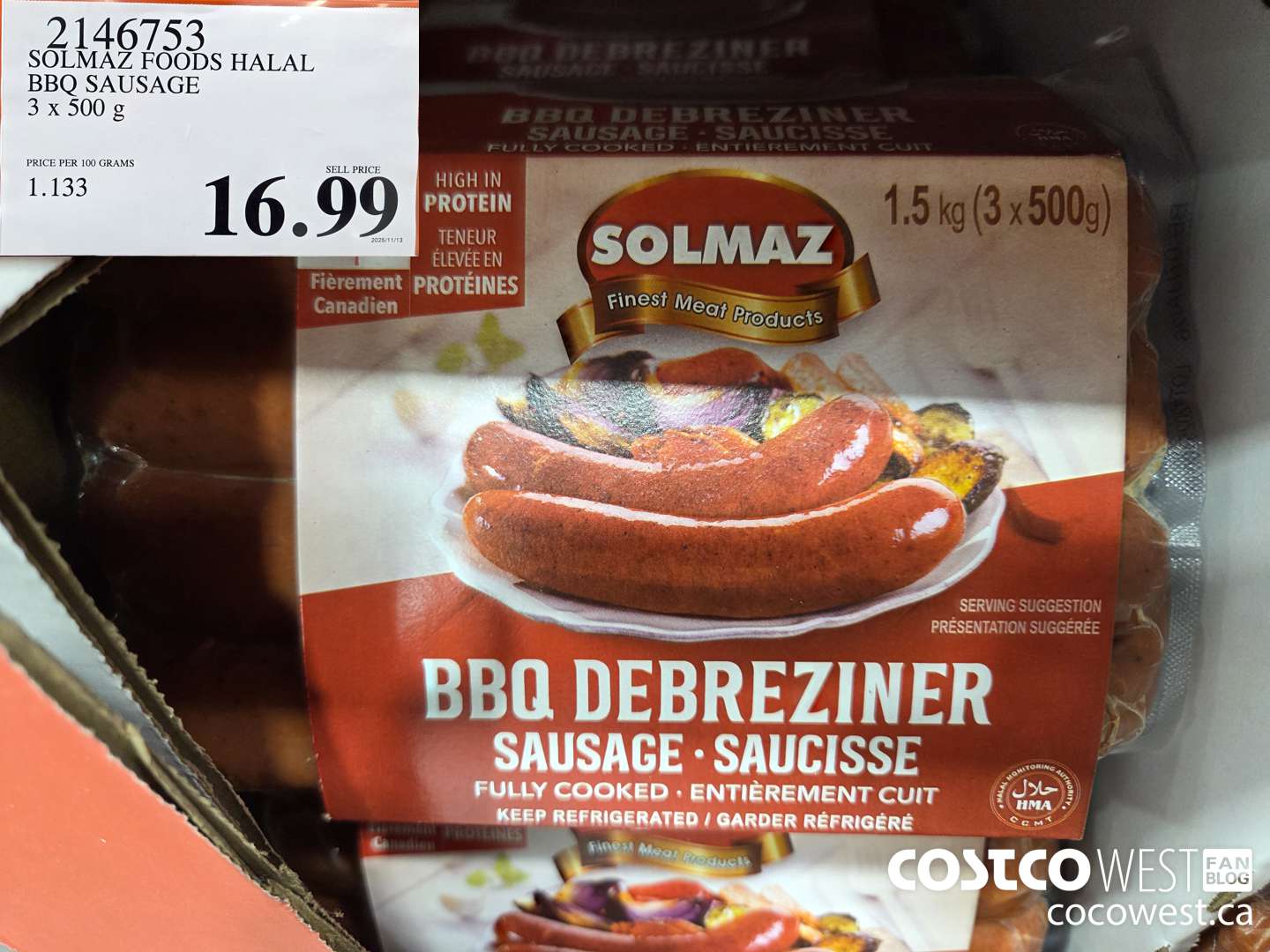 2146753 SOLMAZ FOODS HALAL BBQ SAUSAGE 3 x 500g $16.99