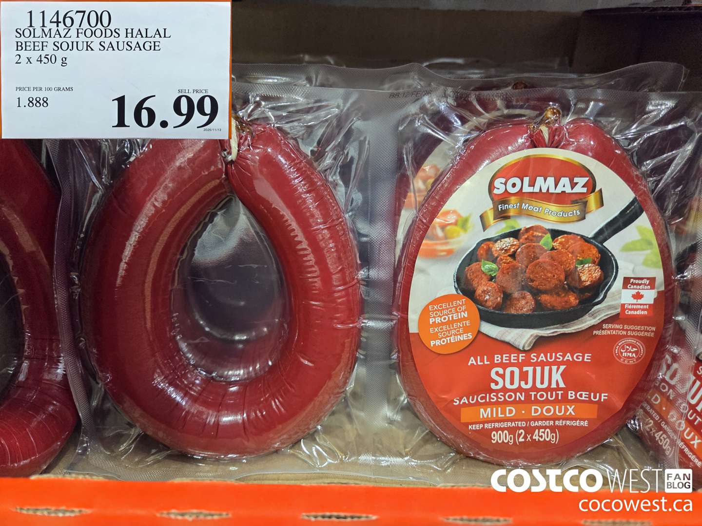 1146700 SOLMAZ FOODS HALAL BEEF SOJUK SAUSAGE 2 x 450 g $16.99