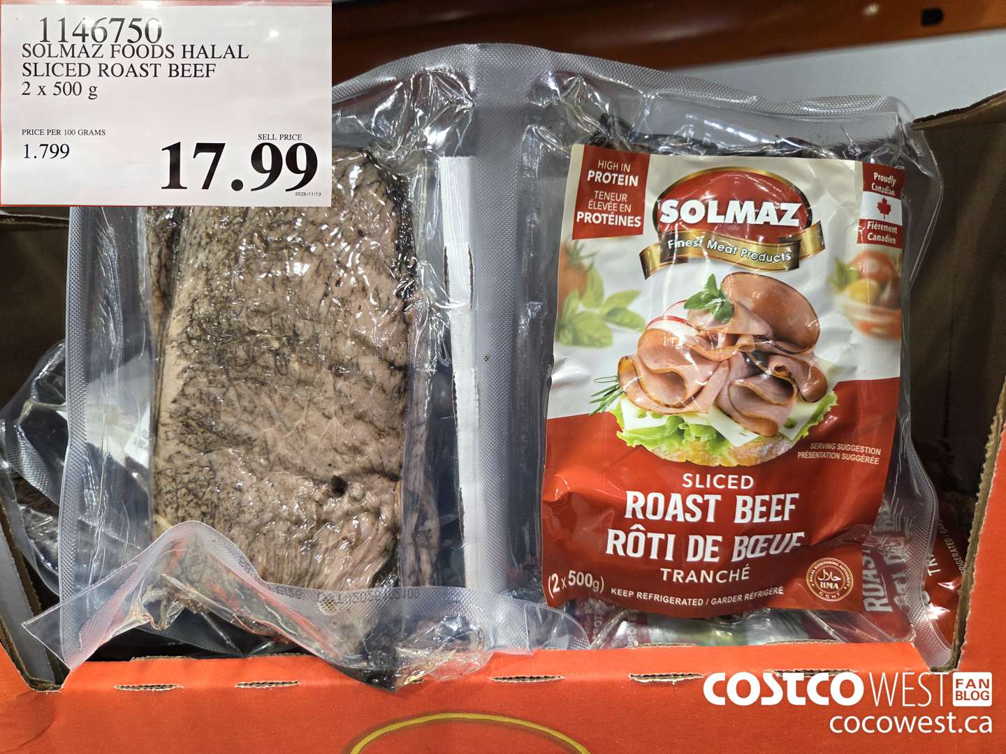 1146750 SOLMAZ FOODS HALAL SLICED ROAST BEEF 2 x 500 g $17.99