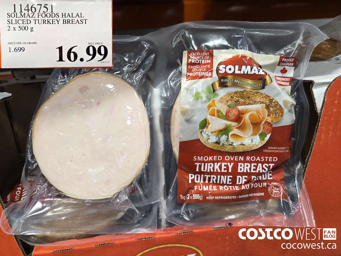 1146751 SOLMAZ FOODS HALAL SLICED TURKEY BREAST 2 x 500 g $16.99