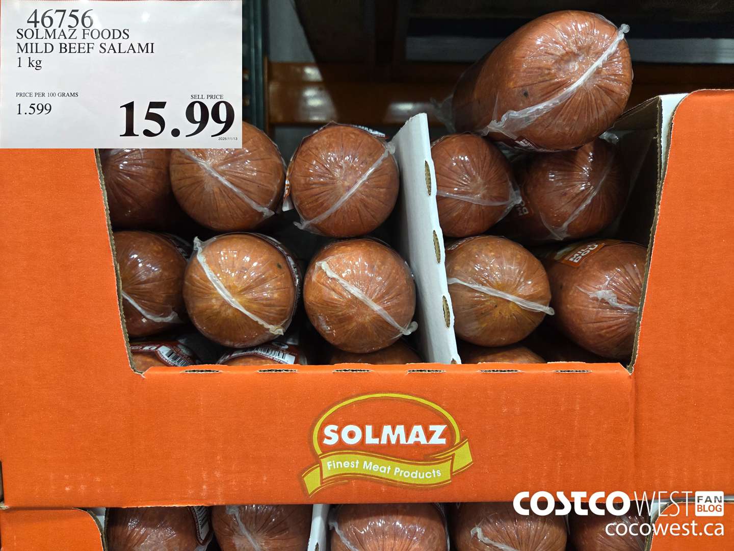 46756 SOLMAZ FOODS MILD BEEF SALAMI 1 kg $15.99