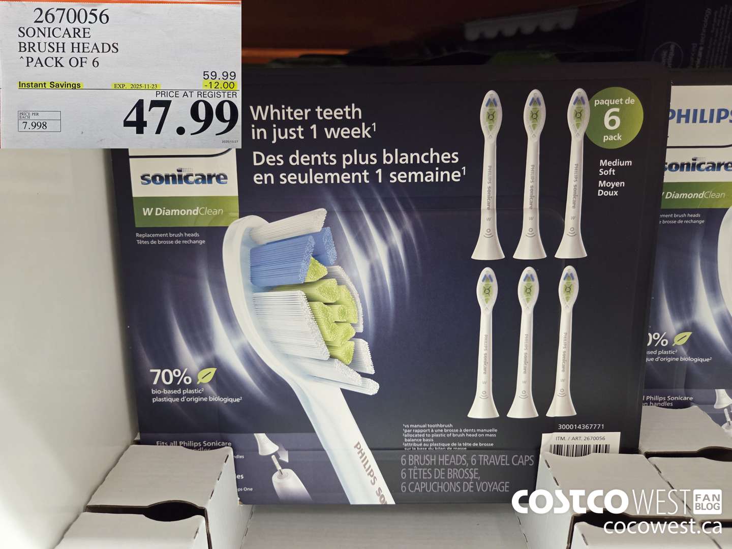 2670056 SONICARE BRUSH HEADS PACK OF 6 ($12.00 INSTANT SAVINGS EXPIRES ON 2025-11-23) $47.99