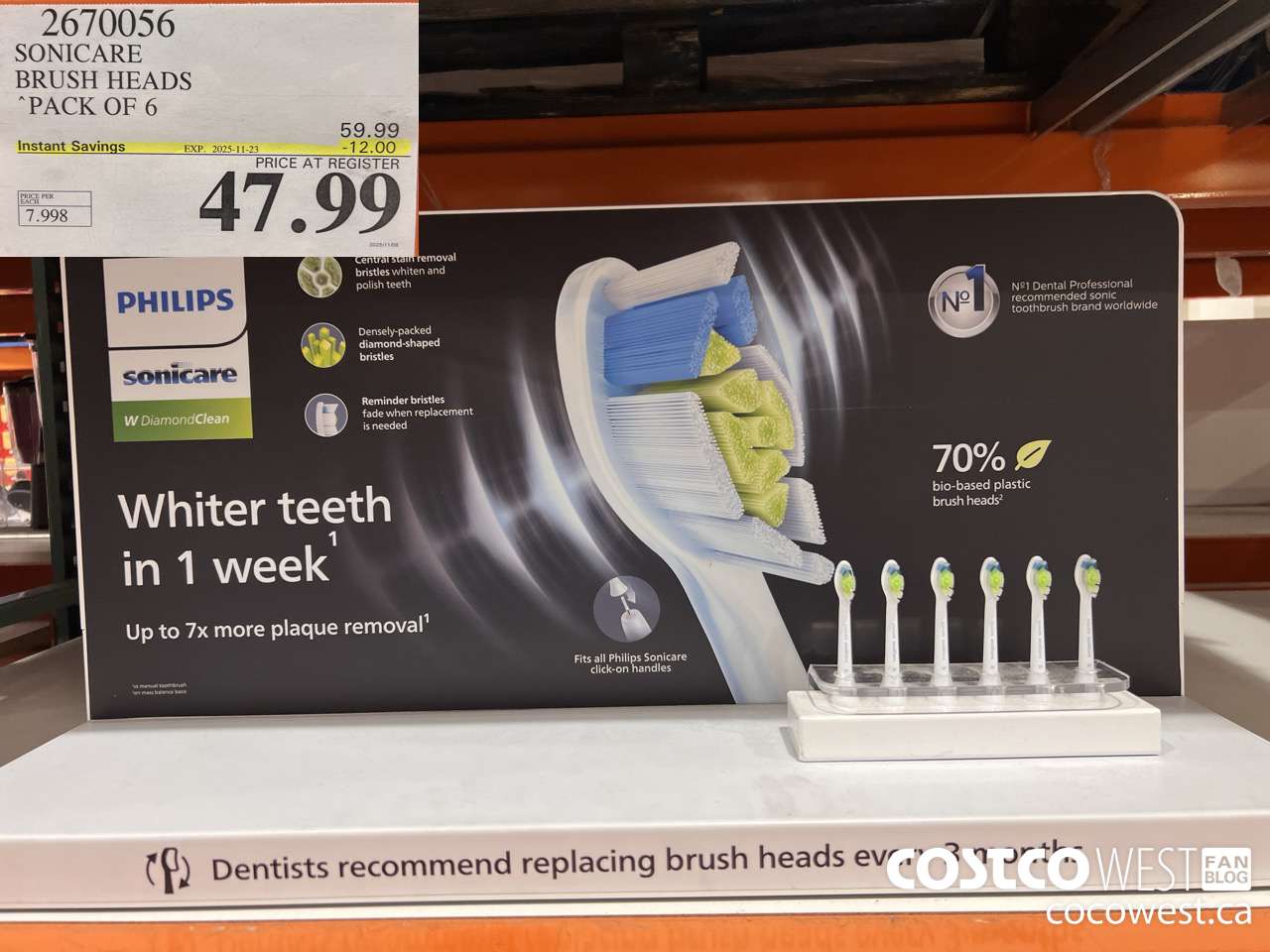 2670056 SONICARE BRUSH HEADS PACK OF 6 ($12.00 INSTANT SAVINGS EXPIRES ON 2025-11-23) $47.99