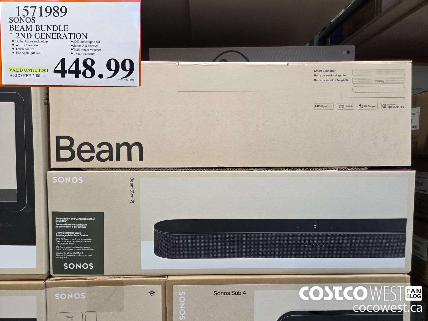 1571989 SONOS BEAM (GEN 2) BUNDLE (EXPIRES ON 2025-12-01) $448.99