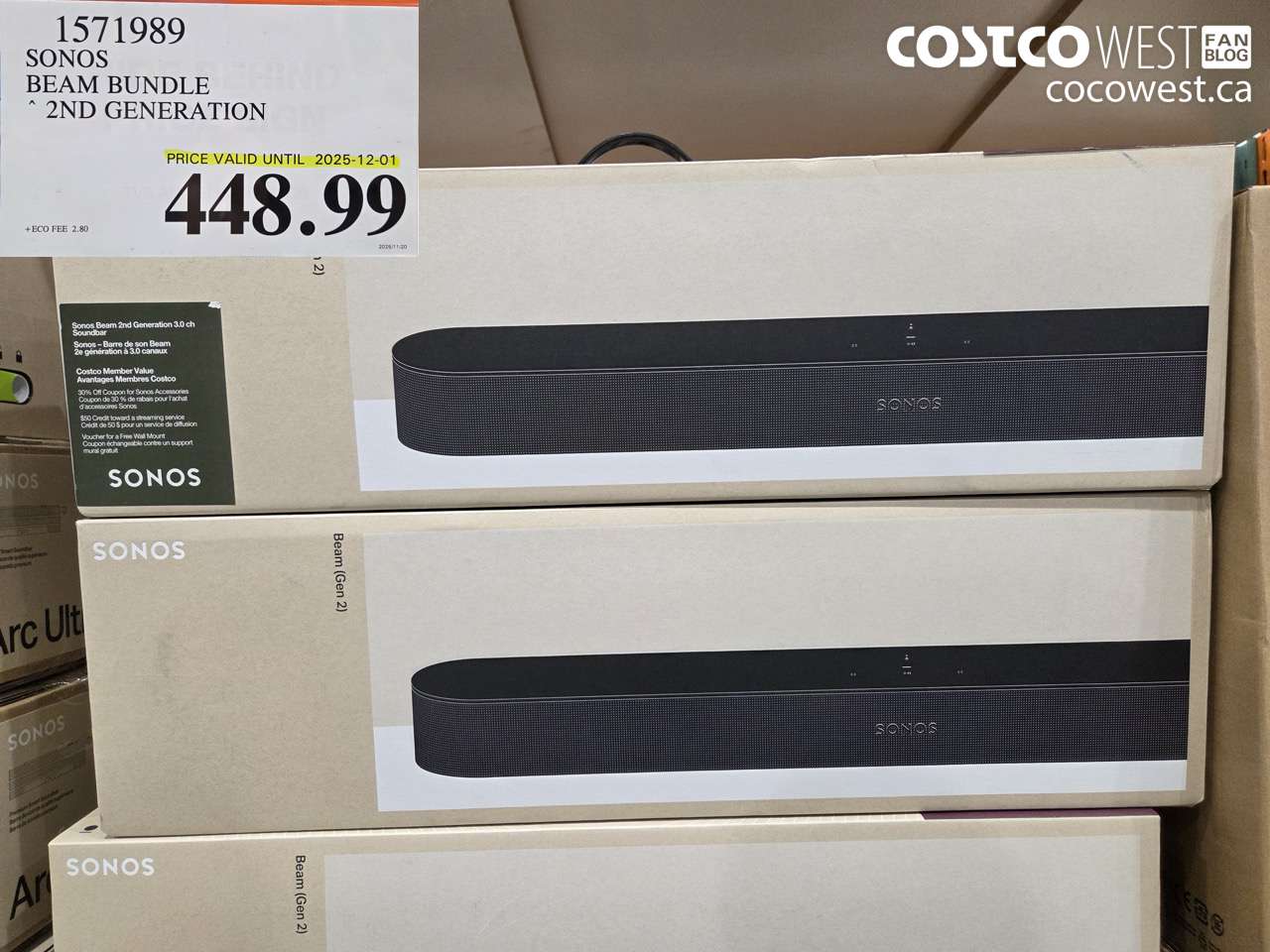 1571989 SONOS BEAM (GEN 2) BUNDLE ($170.00 INSTANT SAVINGS EXPIRES ON 2025-12-01) $448.99