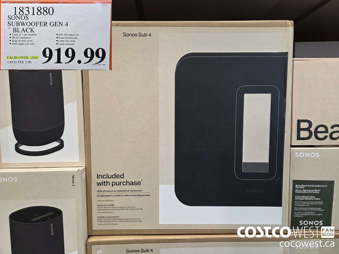 1831880 SONOS SUBWOOFER GEN 4 BLACK 2025-11-02 (EXPIRES ON 2025-12-01) $919.99