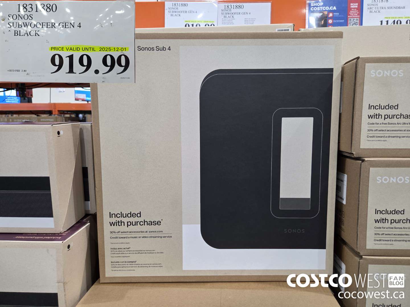 1831880 SONOS SUBWOOFER GEN 4 BLACK 2025-11-02 (EXPIRES ON 2025-12-01) $919.99