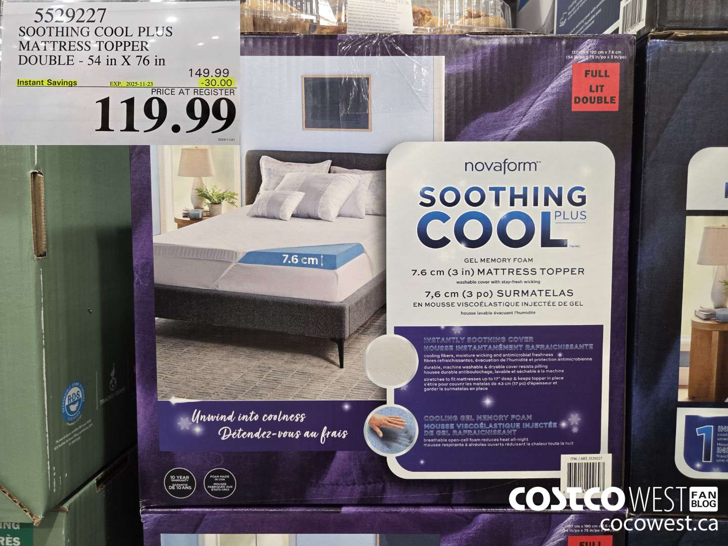 5529227 SOOTHING COOL PLUS MATTRESS TOPPER DOUBLE 54
