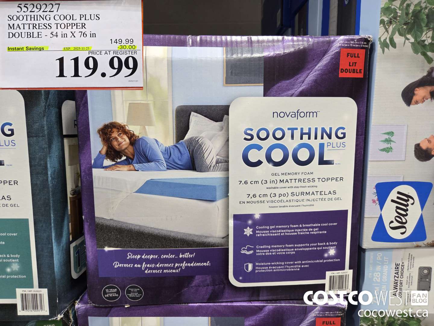 5529227 SOOTHING COOL PLUS MATTRESS TOPPER DOUBLE - 54 in X 76 in ($30.00 INSTANT SAVINGS EXPIRES ON 2025-11-23) $119.99