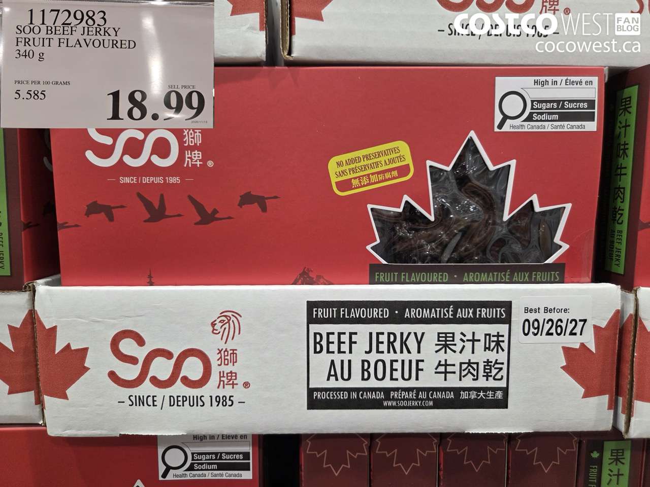 1172983 SOO BEEF JERKY FRUIT FLAVOURED 340 g $18.99