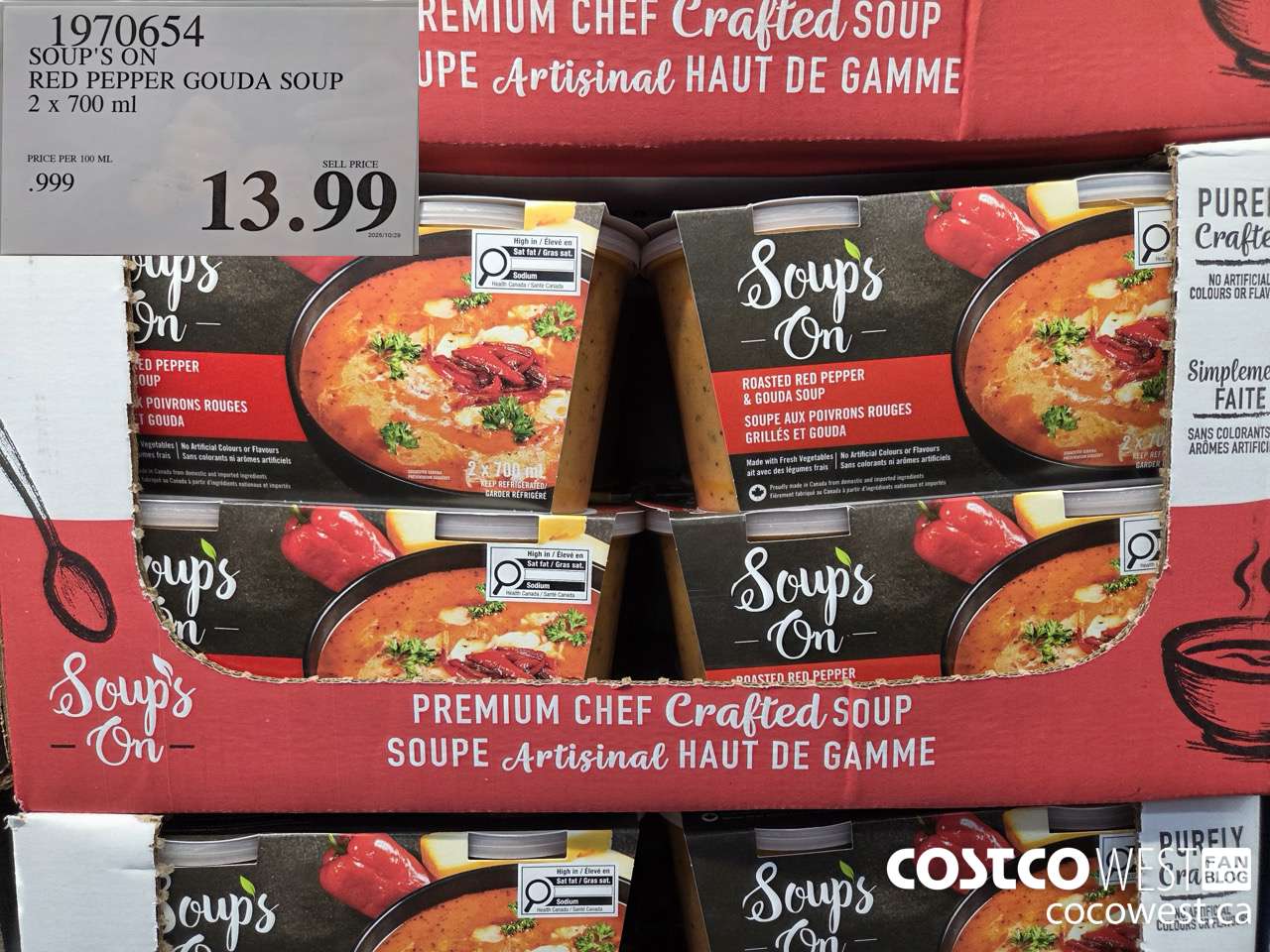 1970654 SOUP'S ON RED PEPPER GOUDA SOUP 2 X 700ML $13.99