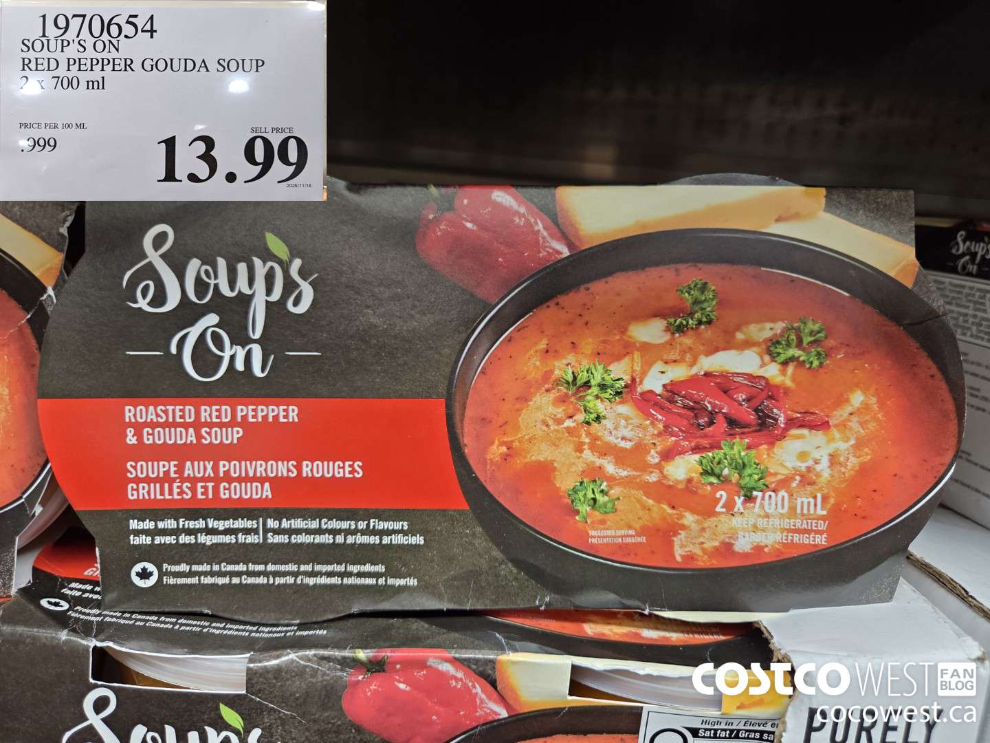 1970654 SOUP'S ON RED PEPPER GOUDA SOUP 2 X 700ML $13.99