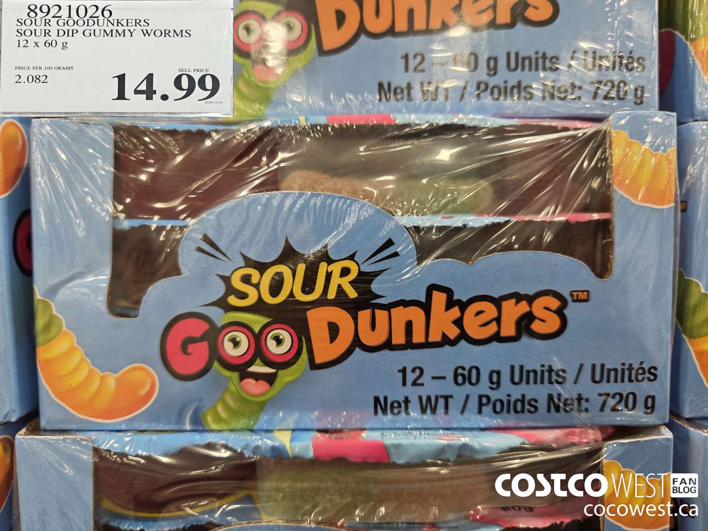 8921026 SOUR GOODUNKERS SOUR DIP GUMMY WORMS 12 x 60 g $14.99