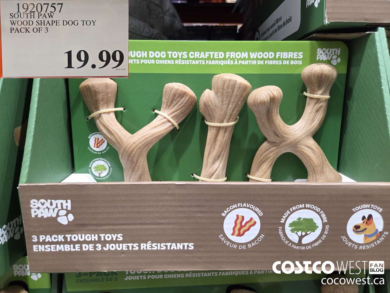 1920757 SOUTH PAW WOOD SHAPED DOG TOY PACK OF 3 $19.99