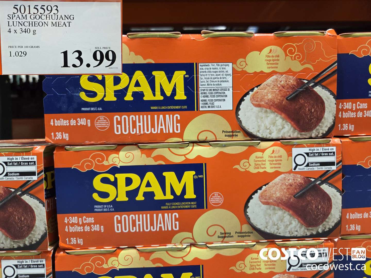 5015593 SPAM GOCHUJANG LUNCHEON MEAT 4 x 340 g $13.99