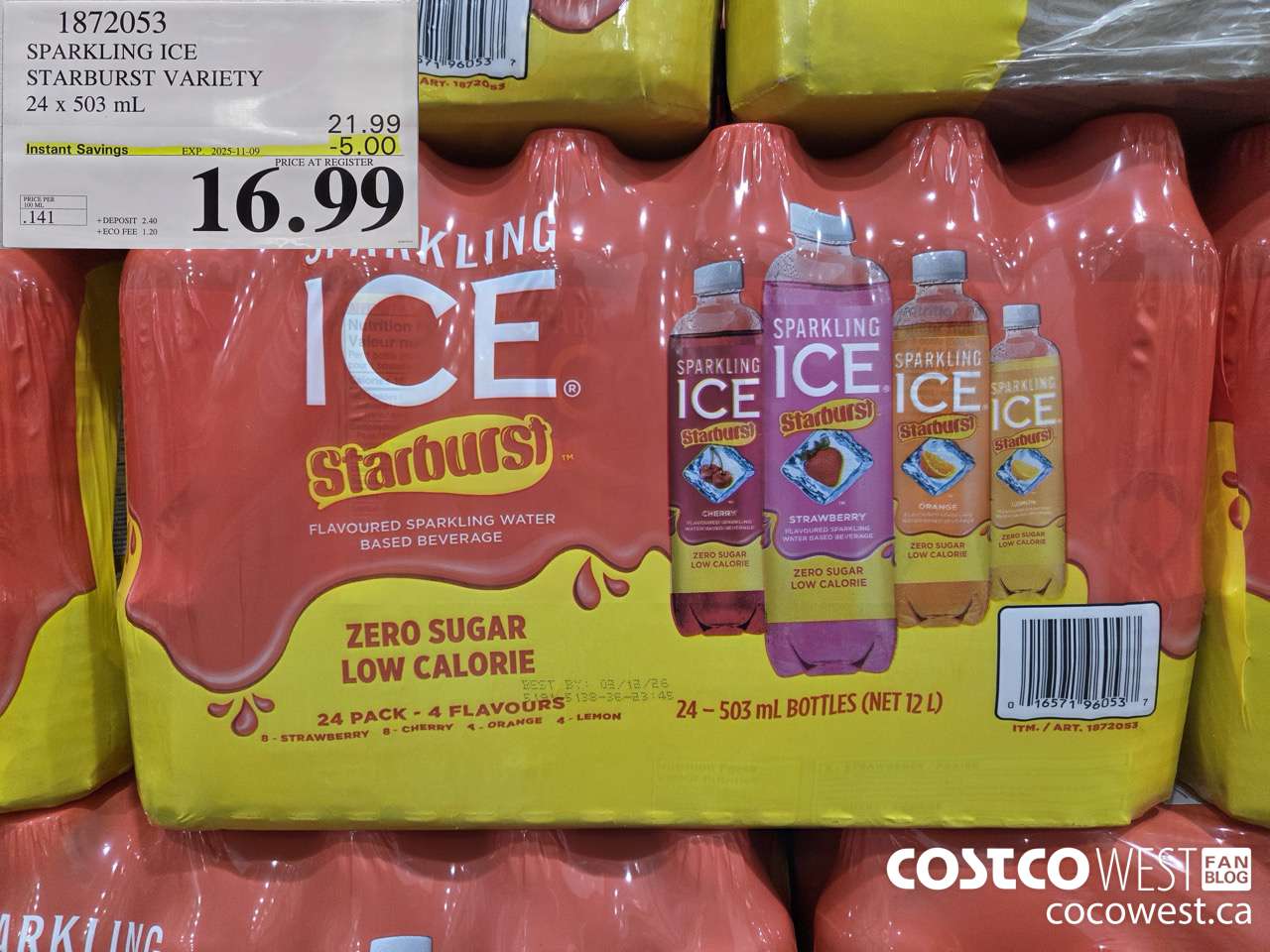 1872053 SPARKLING ICE STARBURST VARIETY 24 X 503ML ($5.00 INSTANT SAVINGS EXPIRES ON 2025-11-09) $16.99