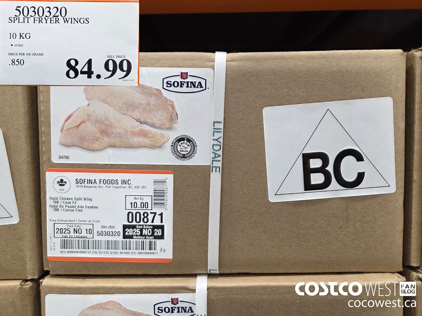 5030320 SPLIT FRYER WINGS 10 KG $84.99