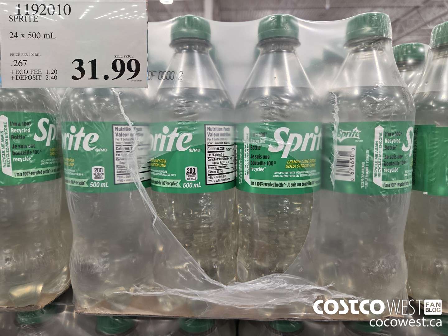 1192010 SPRITE 24 x 500 mL $31.99