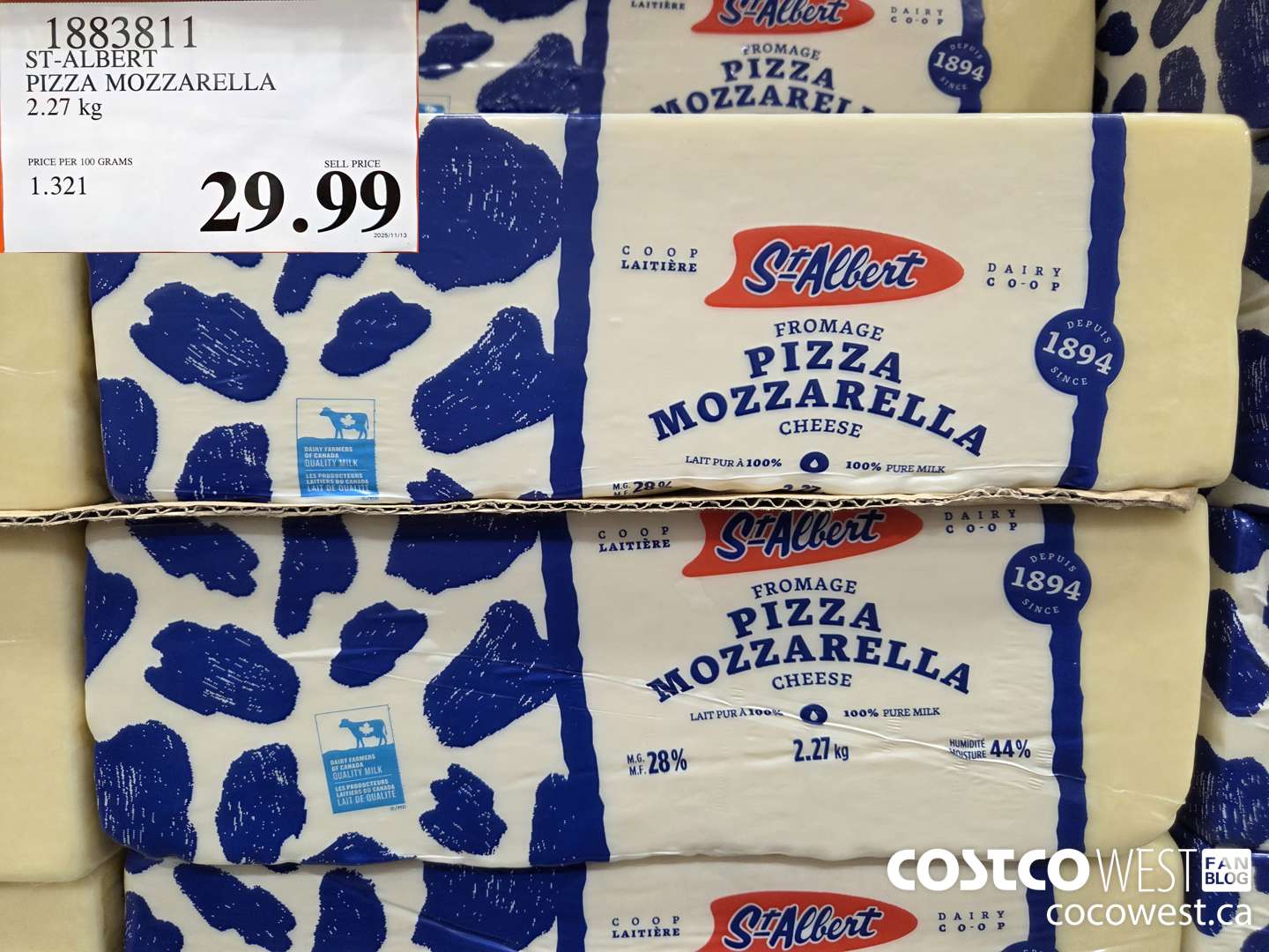 1883811 ST-ALBERT PIZZA MOZZARELLA 221 kg $29.99