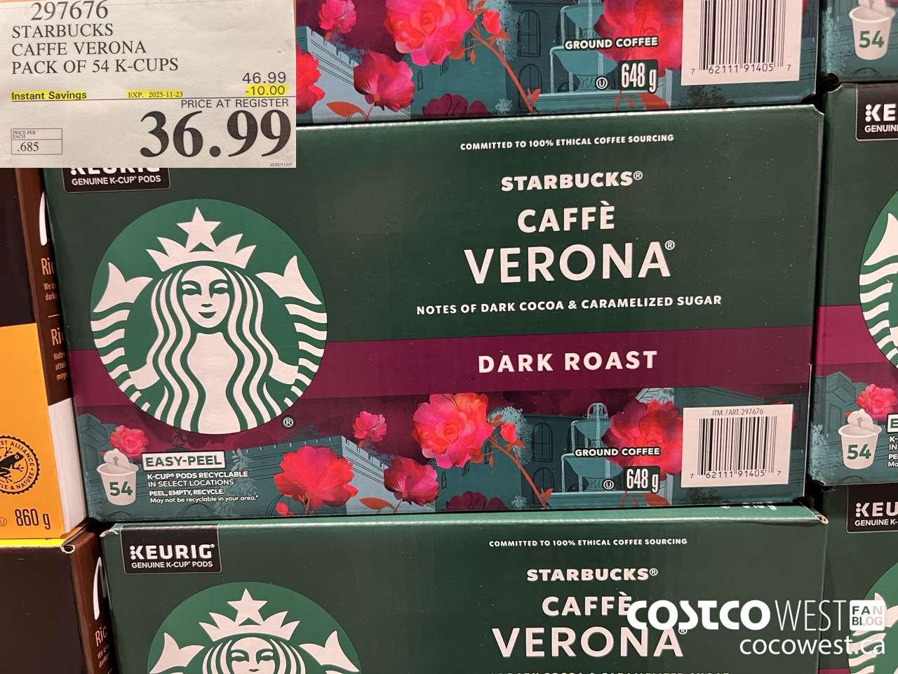 297676 STARBUCKS CAFFE VERONA K-CUPS 54 COUNT ($10.00 INSTANT SAVINGS EXPIRES ON 2025-11-23) $36.99