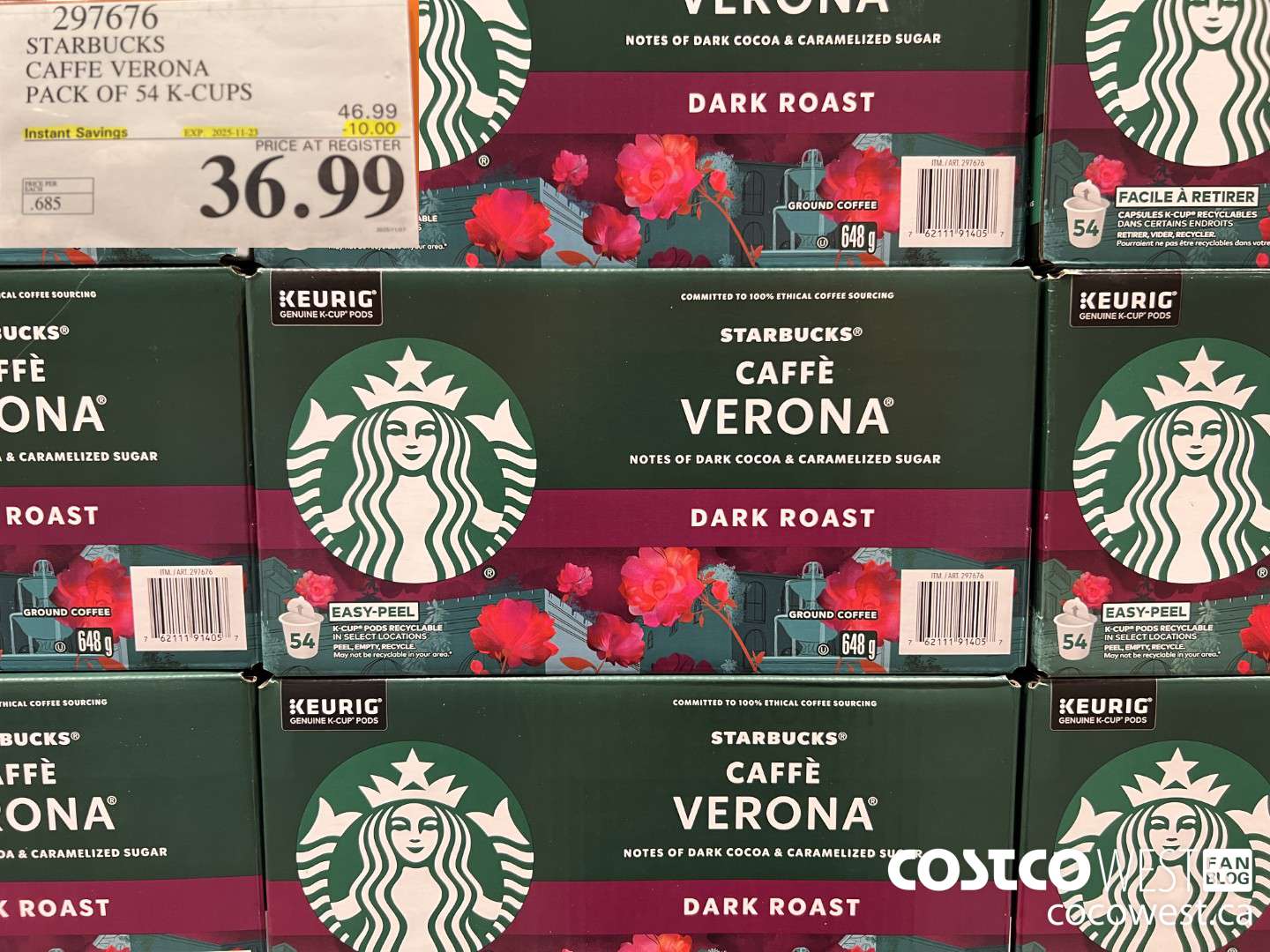 297676 STARBUCKS CAFFE VERONA K-CUPS 54 COUNT ($10.00 INSTANT SAVINGS EXPIRES ON 2025-11-23) $36.99